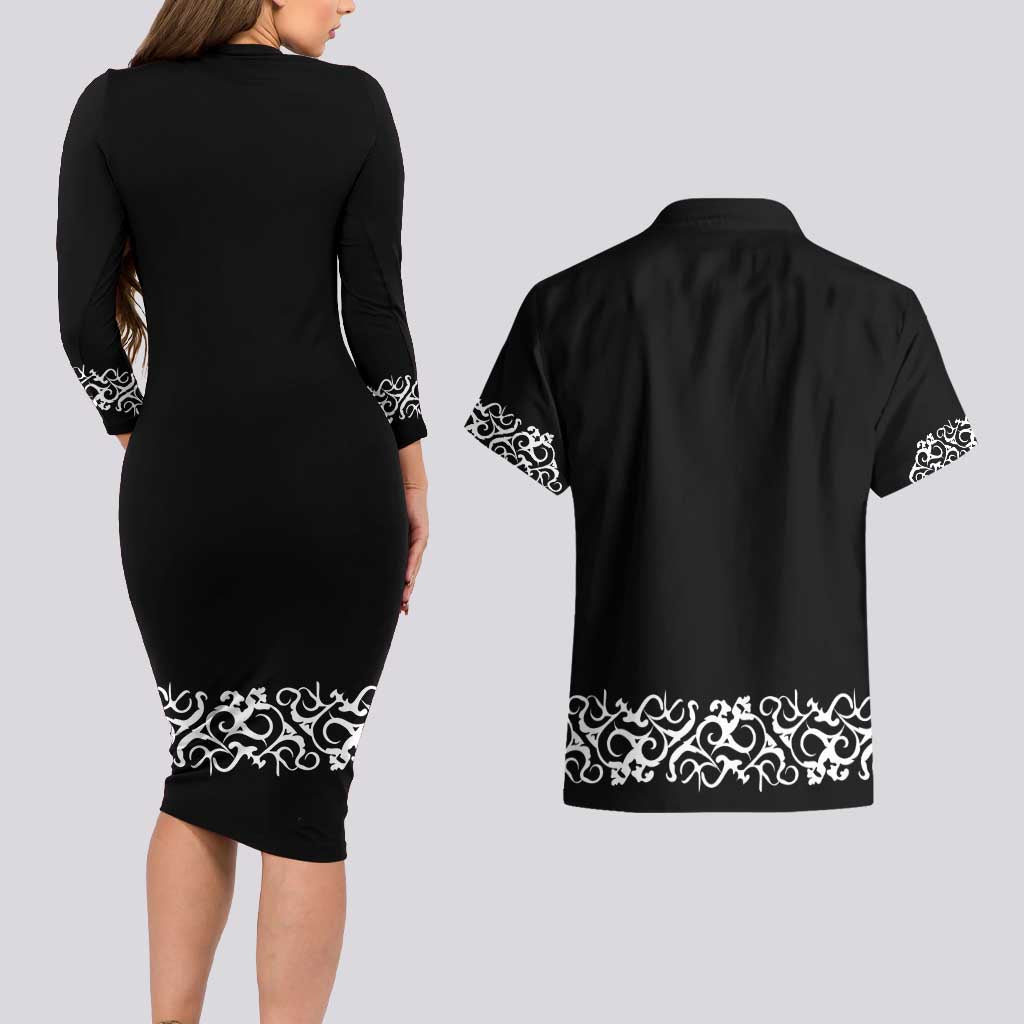 Mexican Trajes Charros Costume Couples Matching Long Sleeve Bodycon Dress and Hawaiian Shirt