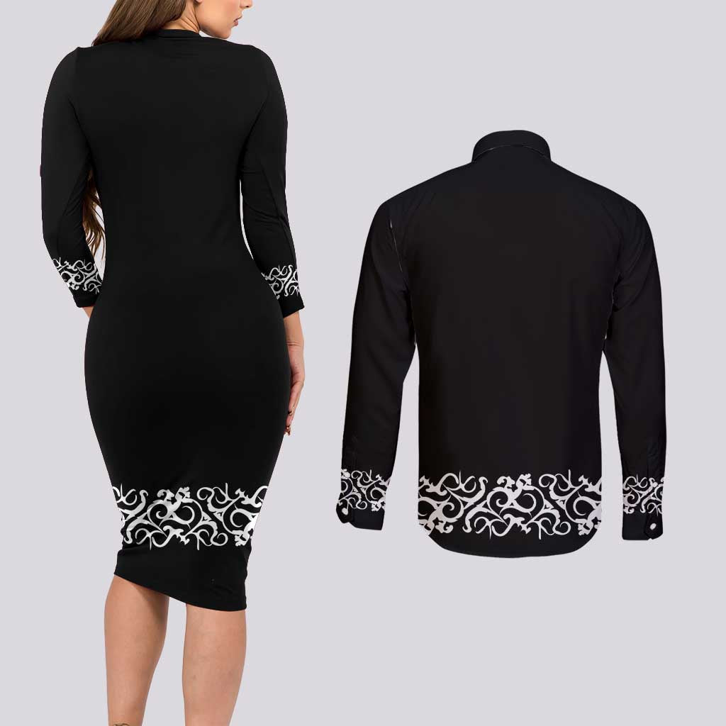 Mexican Trajes Charros Costume Couples Matching Long Sleeve Bodycon Dress and Long Sleeve Button Shirt