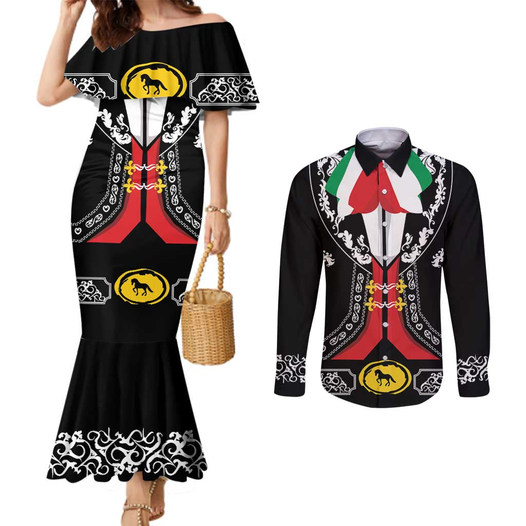 Mexican Trajes Charros Costume Couples Matching Mermaid Dress and Long Sleeve Button Shirt