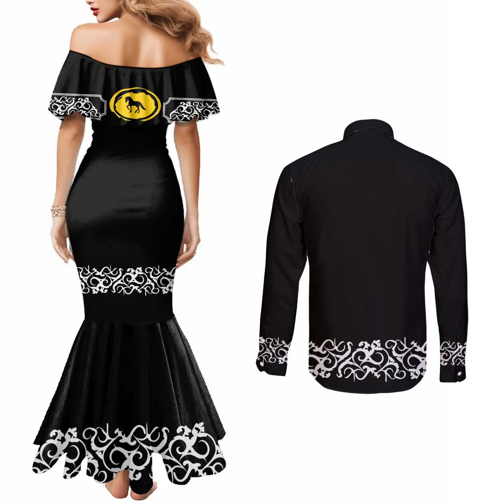 Mexican Trajes Charros Costume Couples Matching Mermaid Dress and Long Sleeve Button Shirt