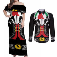 Mexican Trajes Charros Costume Couples Matching Off Shoulder Maxi Dress and Long Sleeve Button Shirt