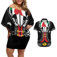 Mexican Trajes Charros Costume Couples Matching Off Shoulder Short Dress and Hawaiian Shirt