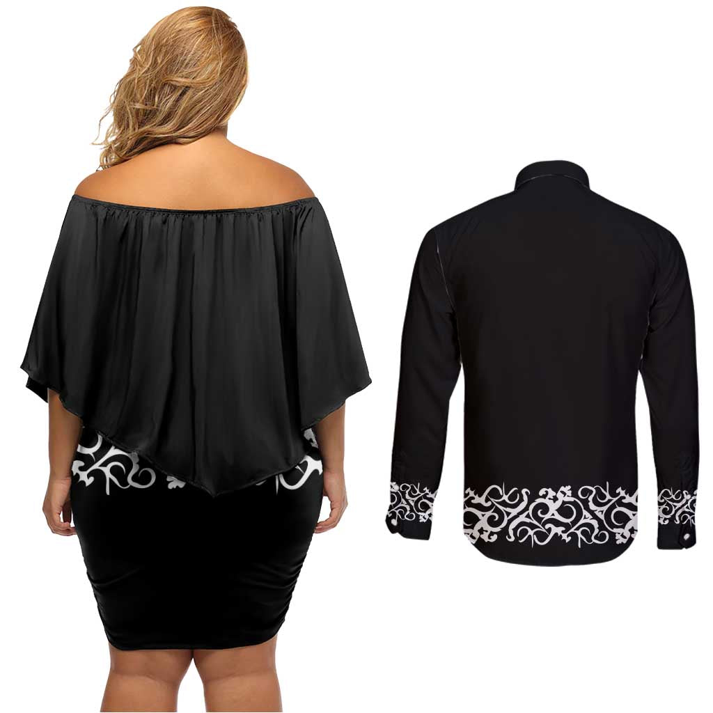 Mexican Trajes Charros Costume Couples Matching Off Shoulder Short Dress and Long Sleeve Button Shirt
