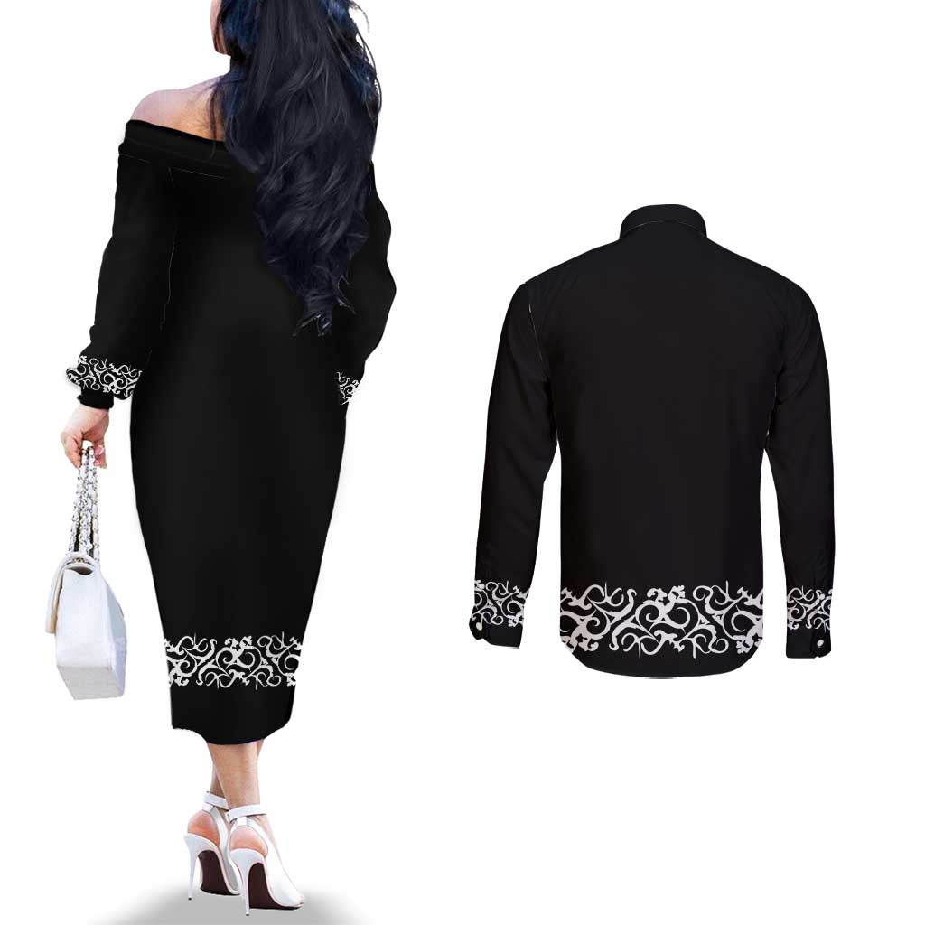 Mexican Trajes Charros Costume Couples Matching Off The Shoulder Long Sleeve Dress and Long Sleeve Button Shirt