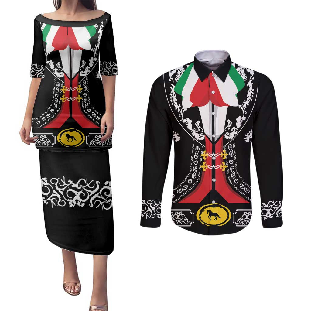 Mexican Trajes Charros Costume Couples Matching Puletasi and Long Sleeve Button Shirt