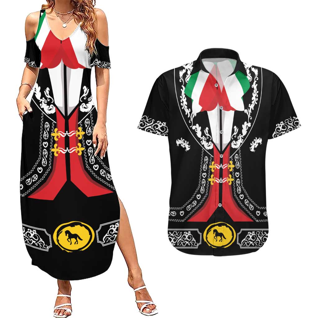 Mexican Trajes Charros Costume Couples Matching Summer Maxi Dress and Hawaiian Shirt