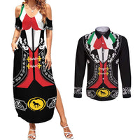Mexican Trajes Charros Costume Couples Matching Summer Maxi Dress and Long Sleeve Button Shirt