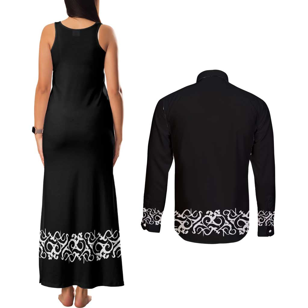 Mexican Trajes Charros Costume Couples Matching Tank Maxi Dress and Long Sleeve Button Shirt