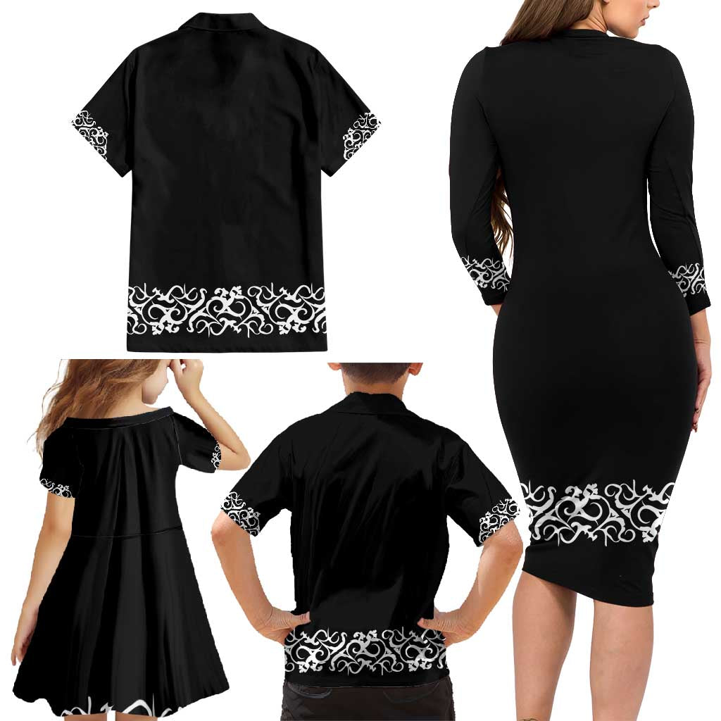 Mexican Trajes Charros Costume Family Matching Long Sleeve Bodycon Dress and Hawaiian Shirt