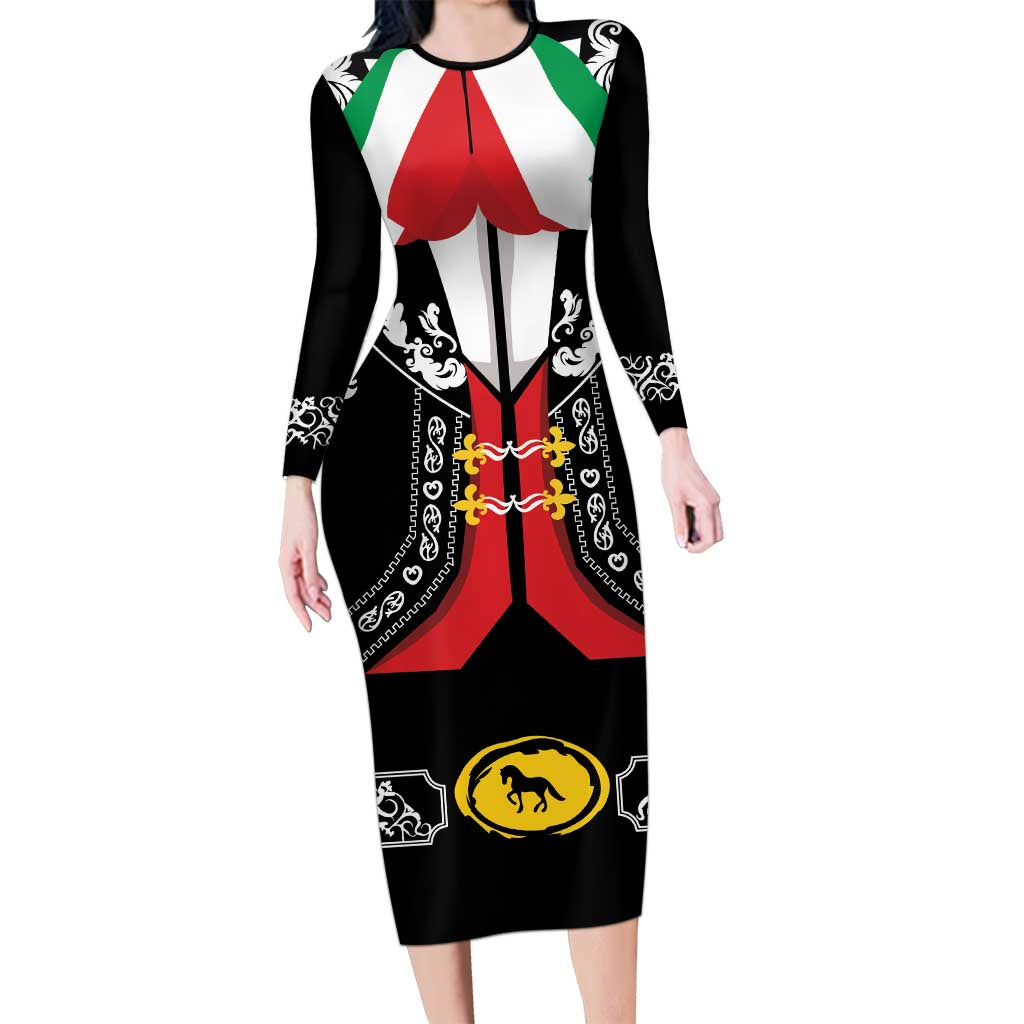 Mexican Trajes Charros Costume Family Matching Long Sleeve Bodycon Dress and Hawaiian Shirt