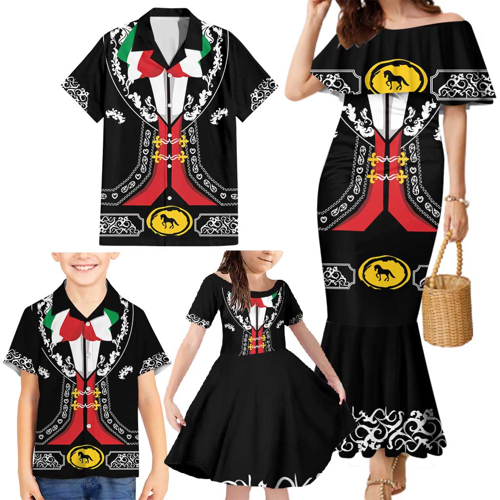Mexican Trajes Charros Costume Family Matching Mermaid Dress and Hawaiian Shirt