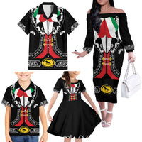 Mexican Trajes Charros Costume Family Matching Off The Shoulder Long Sleeve Dress and Hawaiian Shirt