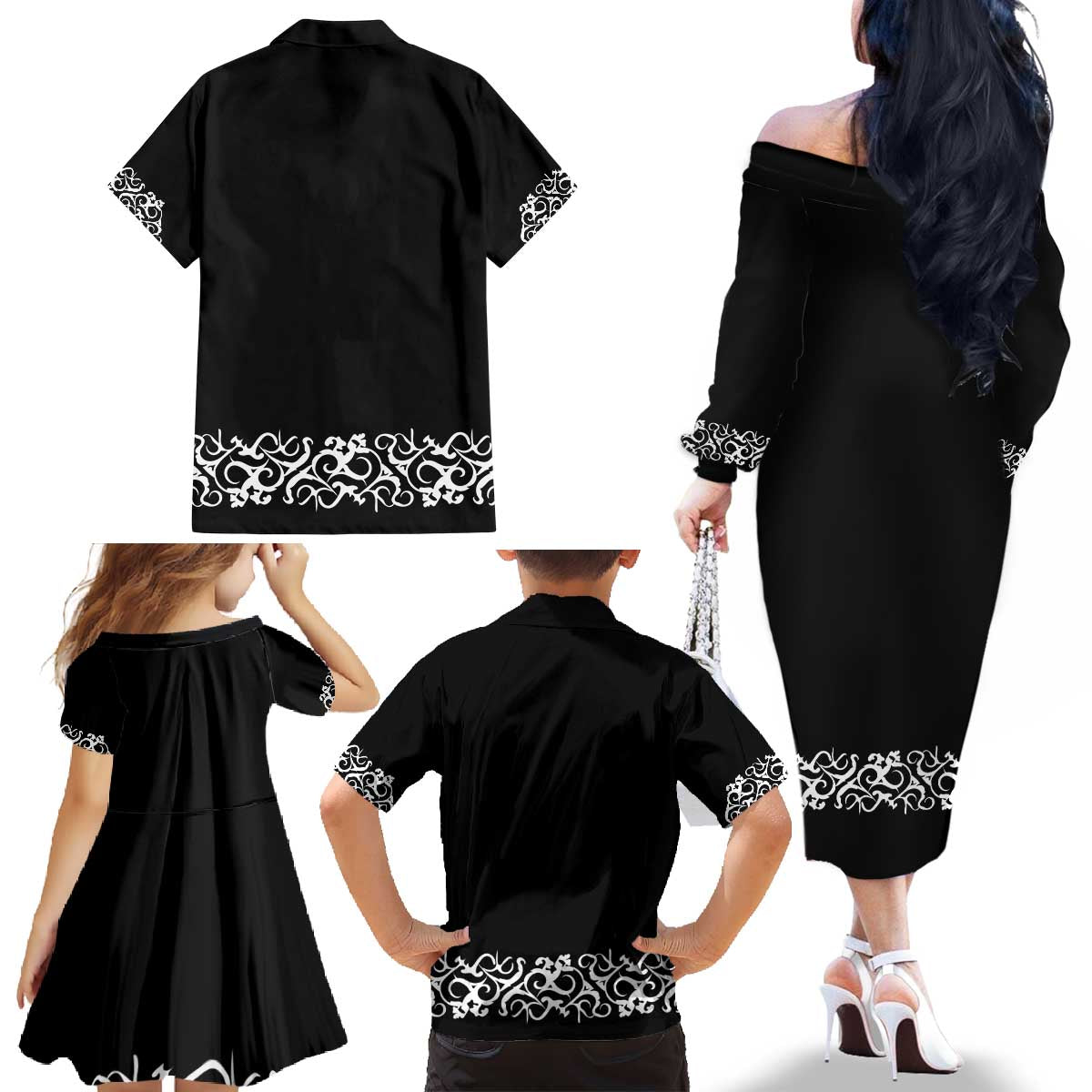 Mexican Trajes Charros Costume Family Matching Off The Shoulder Long Sleeve Dress and Hawaiian Shirt