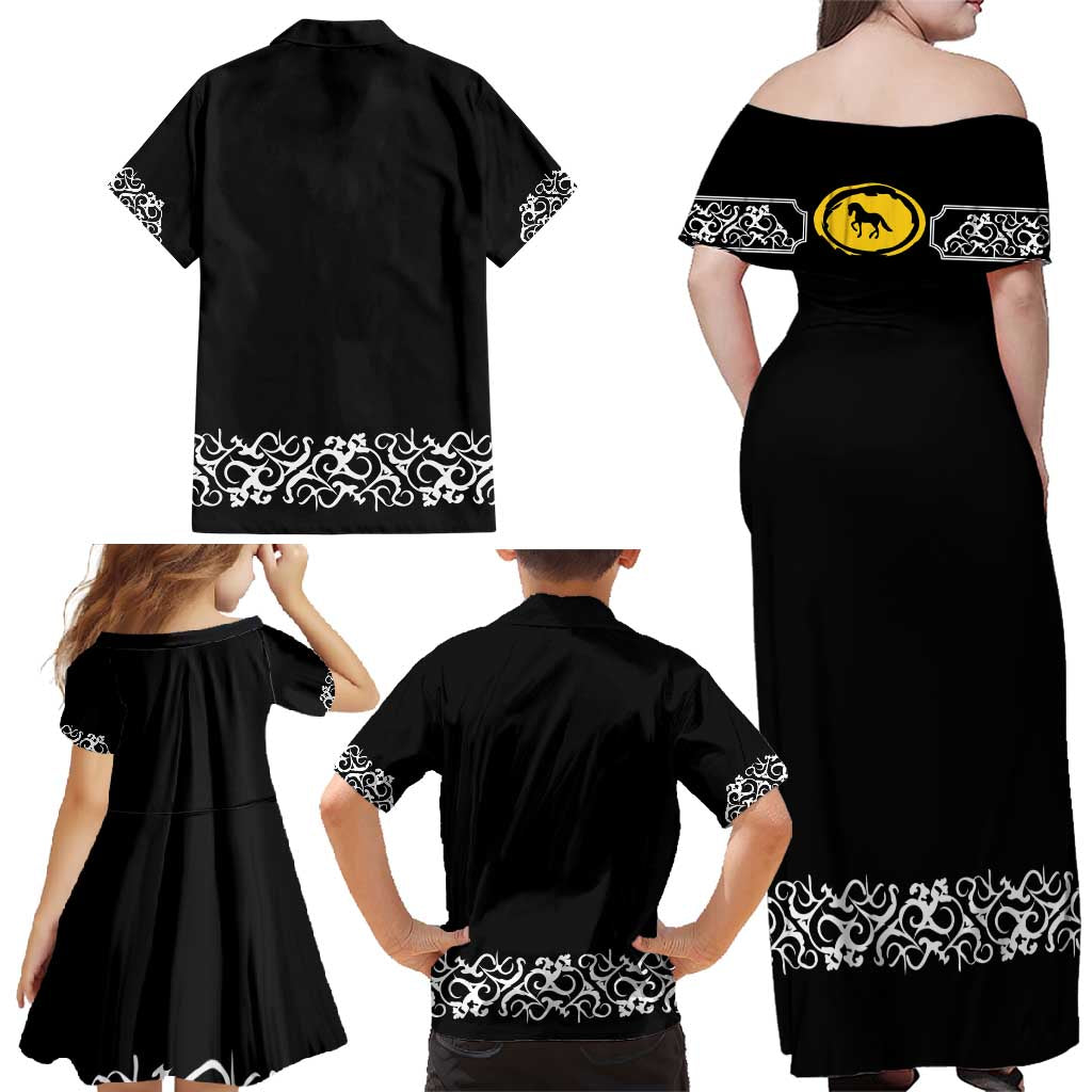 Mexican Trajes Charros Costume Family Matching Off Shoulder Maxi Dress and Hawaiian Shirt