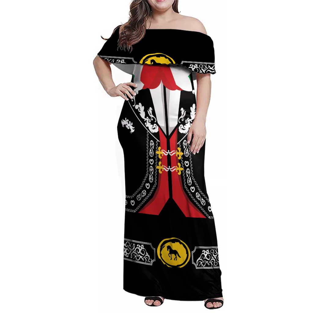 Mexican Trajes Charros Costume Family Matching Off Shoulder Maxi Dress and Hawaiian Shirt