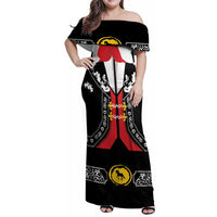 Mexican Trajes Charros Costume Family Matching Off Shoulder Maxi Dress and Hawaiian Shirt