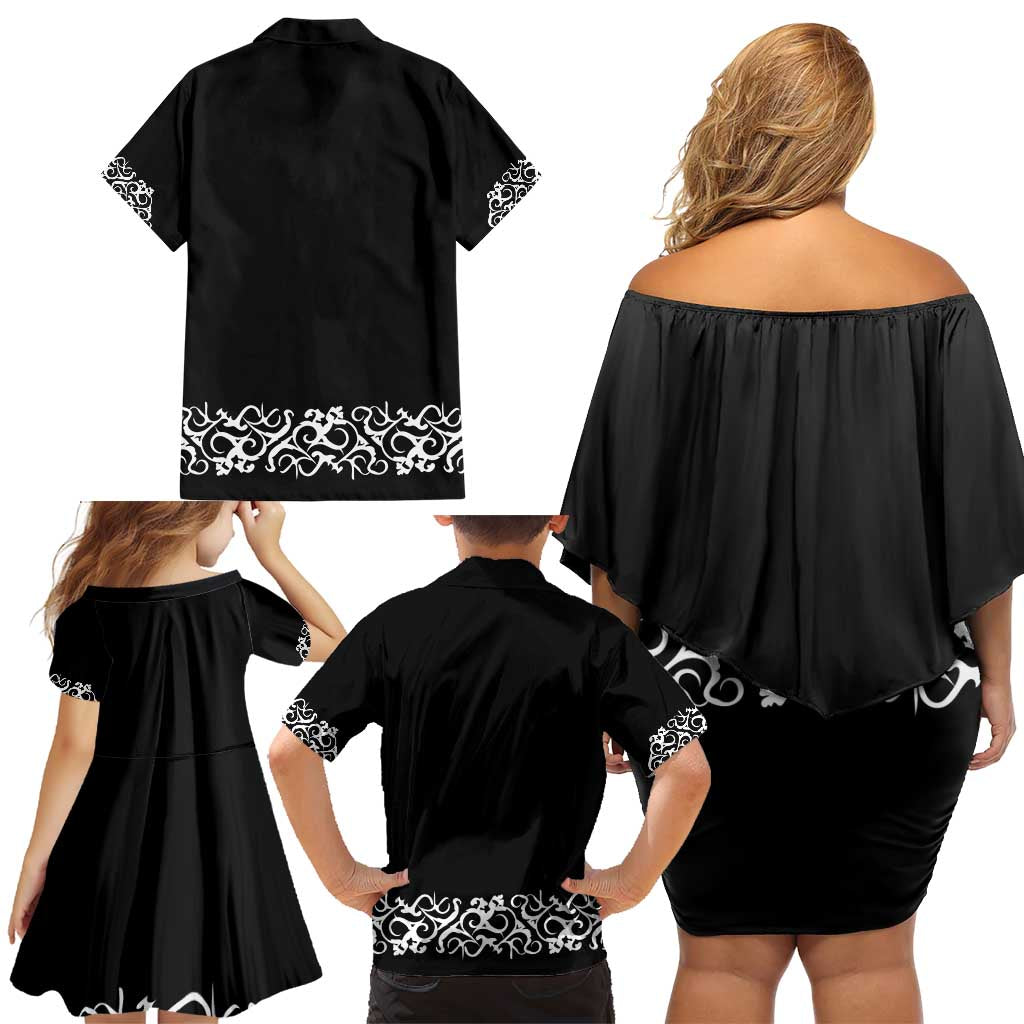 Mexican Trajes Charros Costume Family Matching Off Shoulder Short Dress and Hawaiian Shirt
