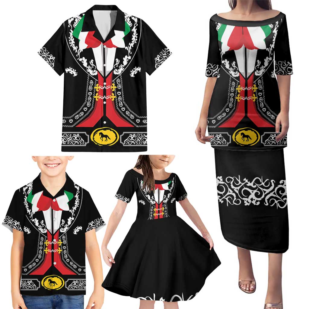 Mexican Trajes Charros Costume Family Matching Puletasi and Hawaiian Shirt