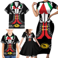 Mexican Trajes Charros Costume Family Matching Short Sleeve Bodycon Dress and Hawaiian Shirt