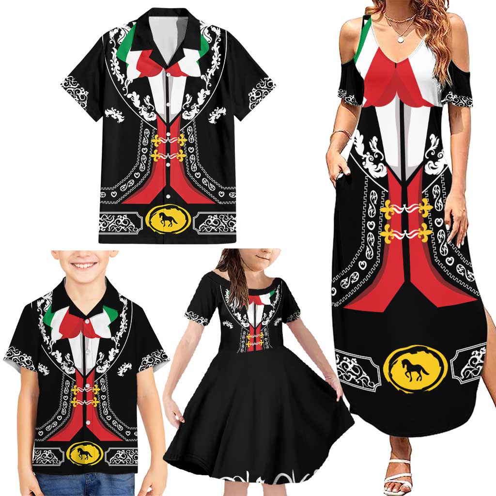 Mexican Trajes Charros Costume Family Matching Summer Maxi Dress and Hawaiian Shirt