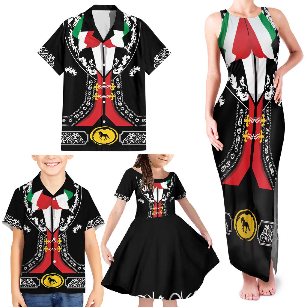 Mexican Trajes Charros Costume Family Matching Tank Maxi Dress and Hawaiian Shirt