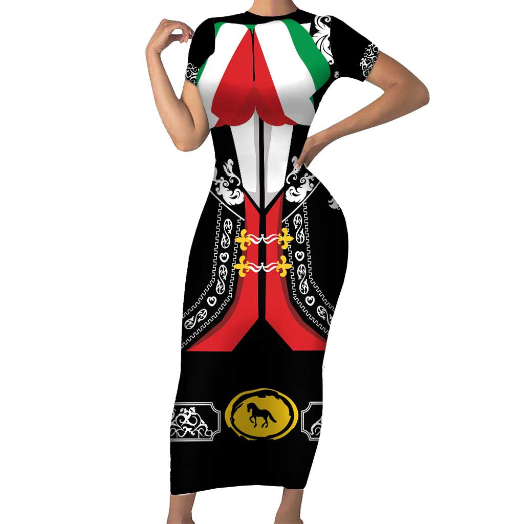 Mexican Trajes Charros Costume Short Sleeve Bodycon Dress