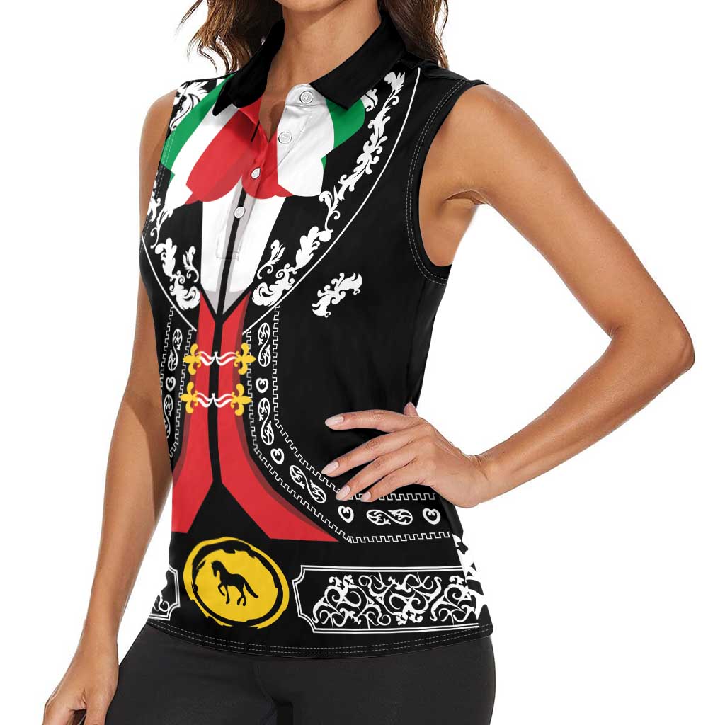 Mexican Trajes Charros Costume Women Sleeveless Polo Shirt
