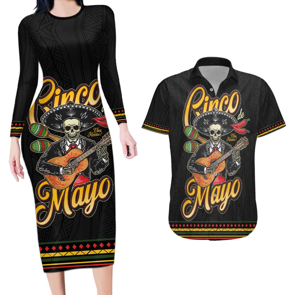Mexico Cinco de Mayo Couples Matching Long Sleeve Bodycon Dress and Hawaiian Shirt El Dia de la Batalla de Puebla