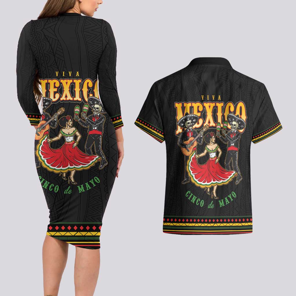 Mexico Cinco de Mayo Couples Matching Long Sleeve Bodycon Dress and Hawaiian Shirt El Dia de la Batalla de Puebla
