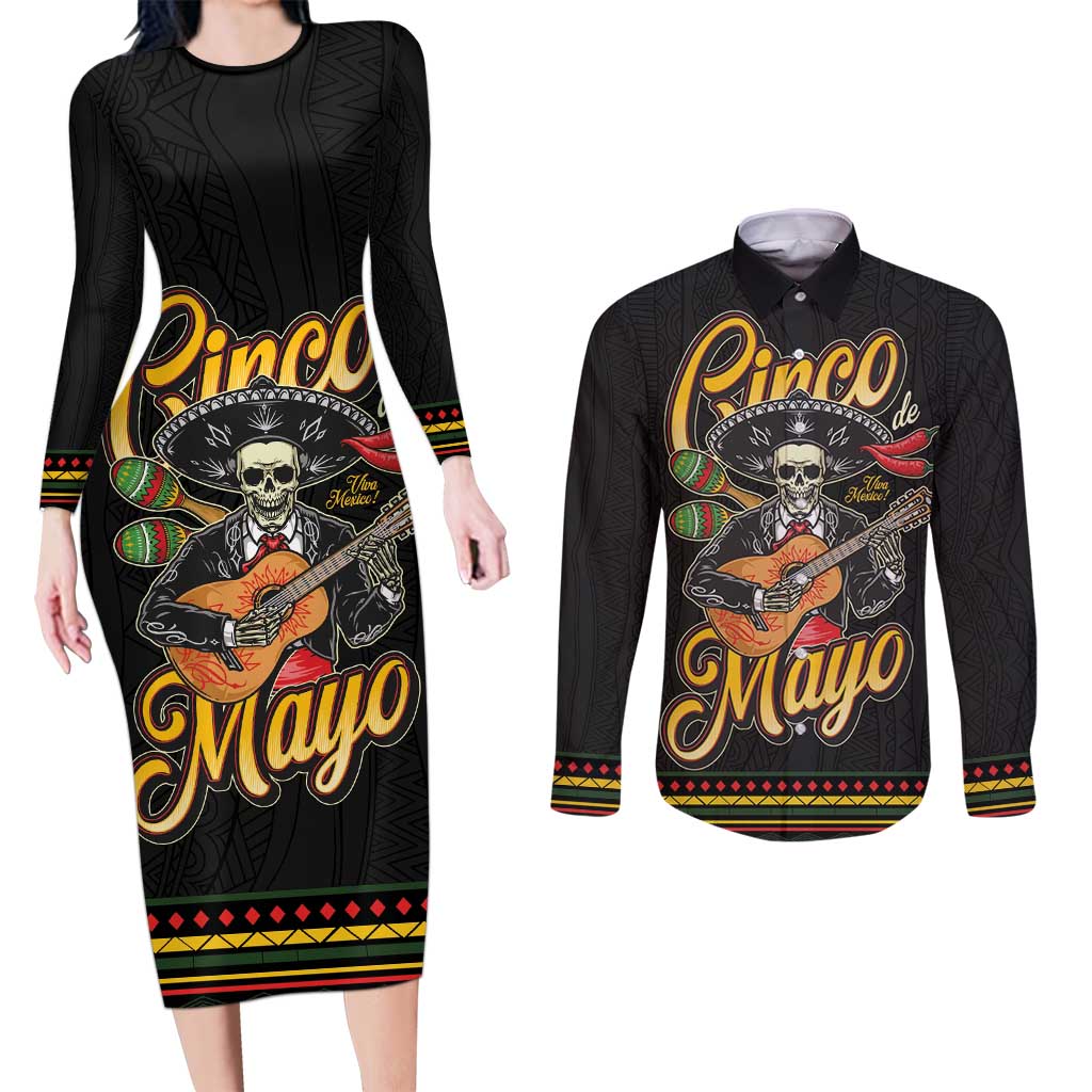 Mexico Cinco de Mayo Couples Matching Long Sleeve Bodycon Dress and Long Sleeve Button Shirt El Dia de la Batalla de Puebla