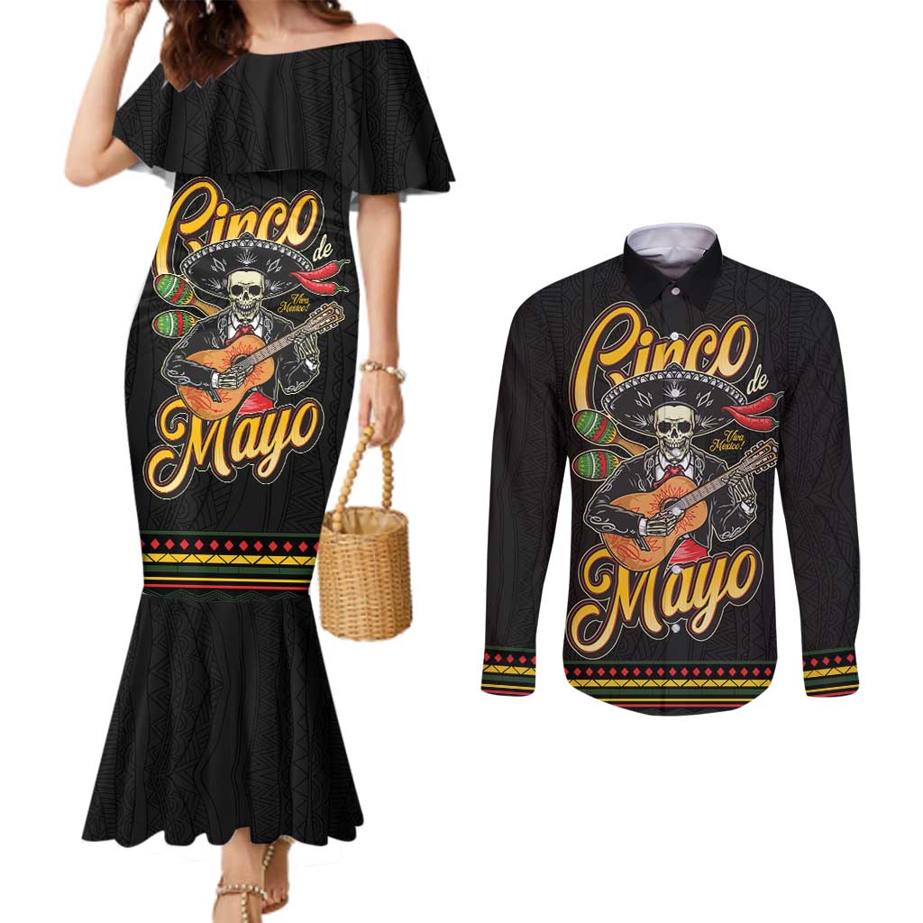 Mexico Cinco de Mayo Couples Matching Mermaid Dress and Long Sleeve Button Shirt El Dia de la Batalla de Puebla