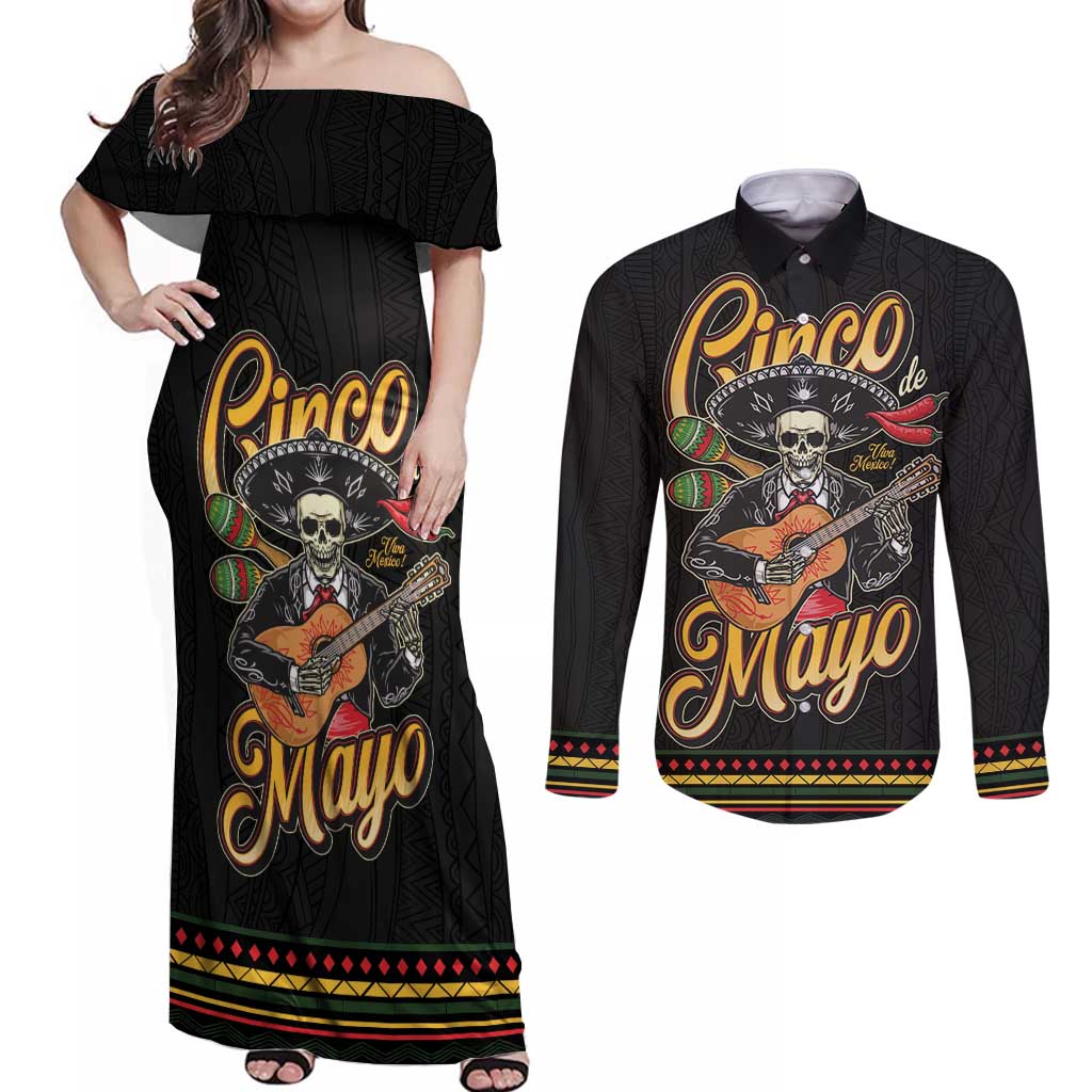 Mexico Cinco de Mayo Couples Matching Off Shoulder Maxi Dress and Long Sleeve Button Shirt El Dia de la Batalla de Puebla