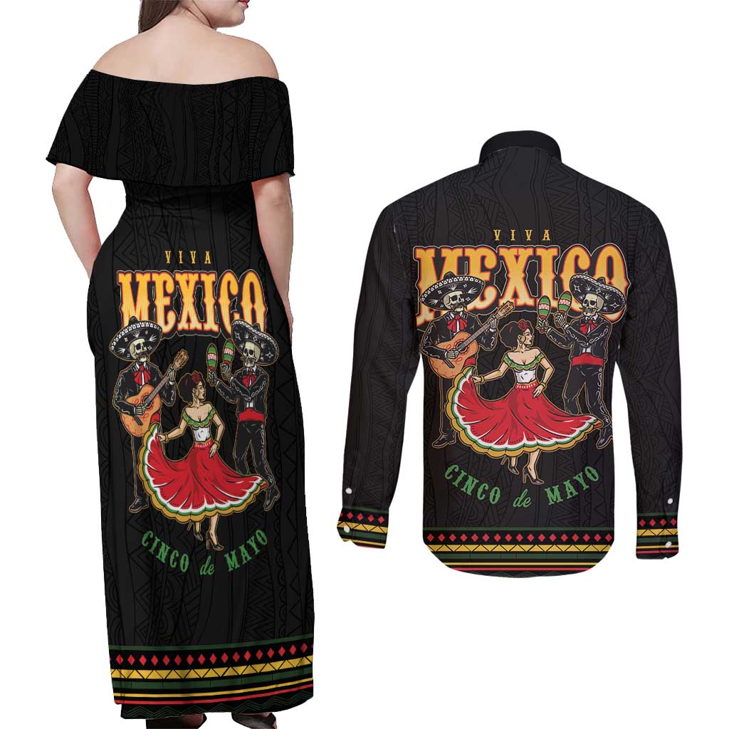 Mexico Cinco de Mayo Couples Matching Off Shoulder Maxi Dress and Long Sleeve Button Shirt El Dia de la Batalla de Puebla