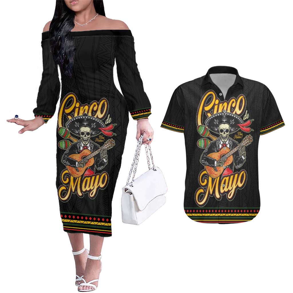 Mexico Cinco de Mayo Couples Matching Off The Shoulder Long Sleeve Dress and Hawaiian Shirt El Dia de la Batalla de Puebla