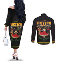 Mexico Cinco de Mayo Couples Matching Off The Shoulder Long Sleeve Dress and Long Sleeve Button Shirt El Dia de la Batalla de Puebla