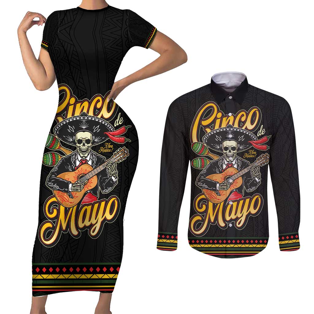 Mexico Cinco de Mayo Couples Matching Short Sleeve Bodycon Dress and Long Sleeve Button Shirt El Dia de la Batalla de Puebla
