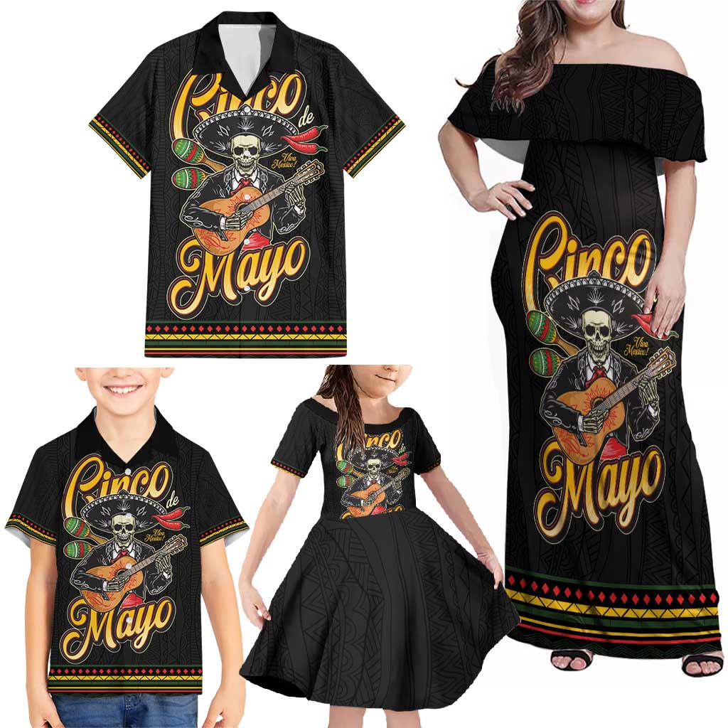 Mexico Cinco de Mayo Family Matching Off Shoulder Maxi Dress and Hawaiian Shirt El Dia de la Batalla de Puebla