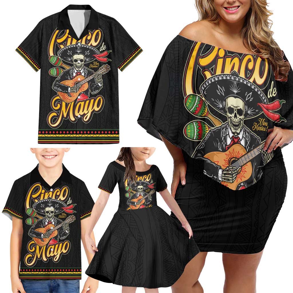 Mexico Cinco de Mayo Family Matching Off Shoulder Short Dress and Hawaiian Shirt El Dia de la Batalla de Puebla