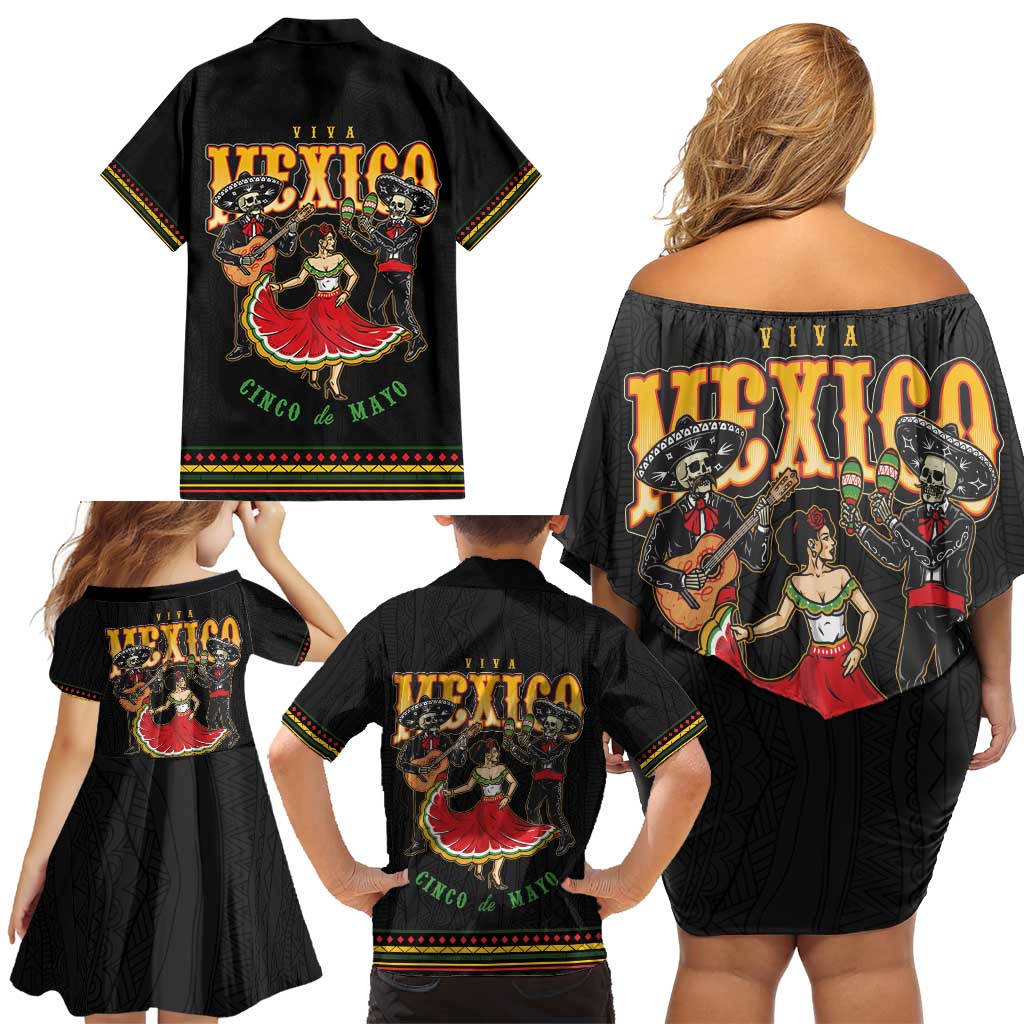Mexico Cinco de Mayo Family Matching Off Shoulder Short Dress and Hawaiian Shirt El Dia de la Batalla de Puebla