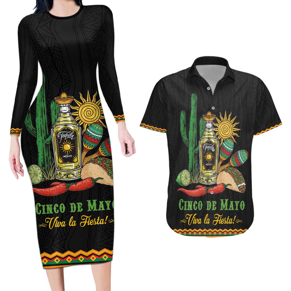 Mexico Cinco de Mayo Couples Matching Long Sleeve Bodycon Dress and Hawaiian Shirt Viva la Fiesta!