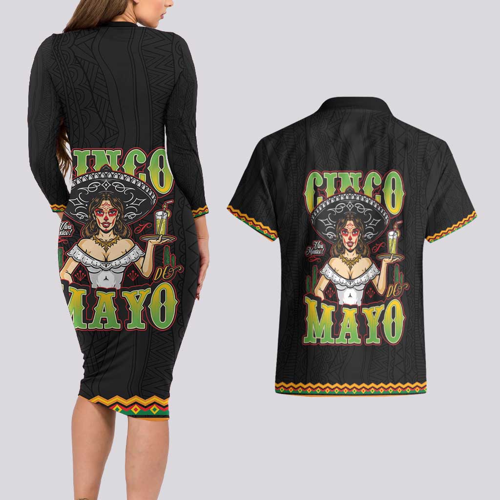 Mexico Cinco de Mayo Couples Matching Long Sleeve Bodycon Dress and Hawaiian Shirt Viva la Fiesta!