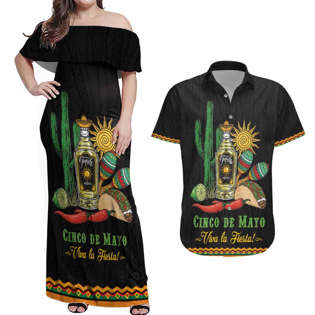 Mexico Cinco de Mayo Couples Matching Off Shoulder Maxi Dress and Hawaiian Shirt Viva la Fiesta!