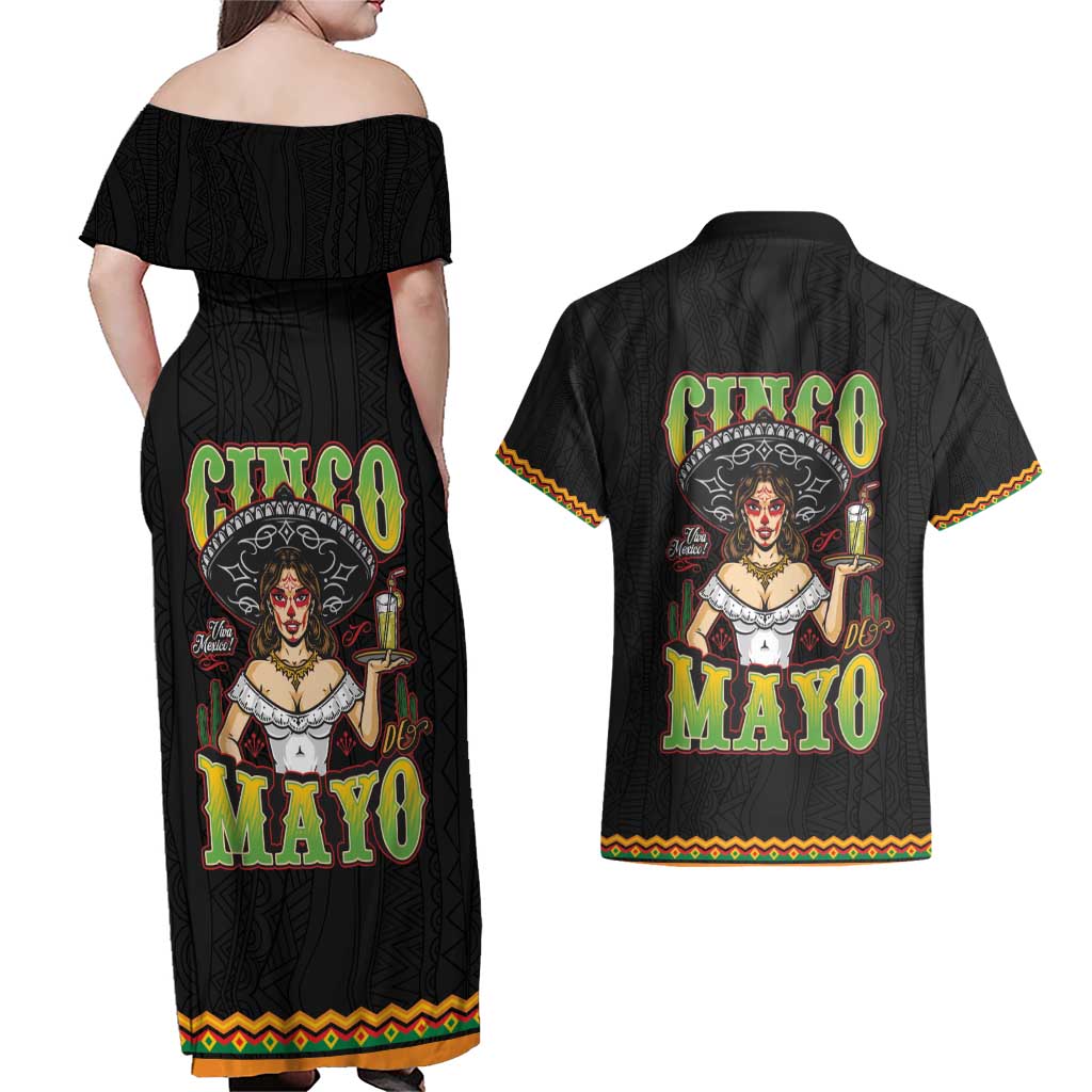 Mexico Cinco de Mayo Couples Matching Off Shoulder Maxi Dress and Hawaiian Shirt Viva la Fiesta!