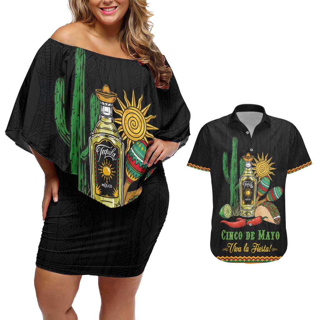 Mexico Cinco de Mayo Couples Matching Off Shoulder Short Dress and Hawaiian Shirt Viva la Fiesta!