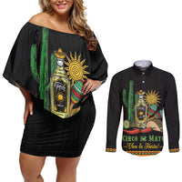 Mexico Cinco de Mayo Couples Matching Off Shoulder Short Dress and Long Sleeve Button Shirt Viva la Fiesta!