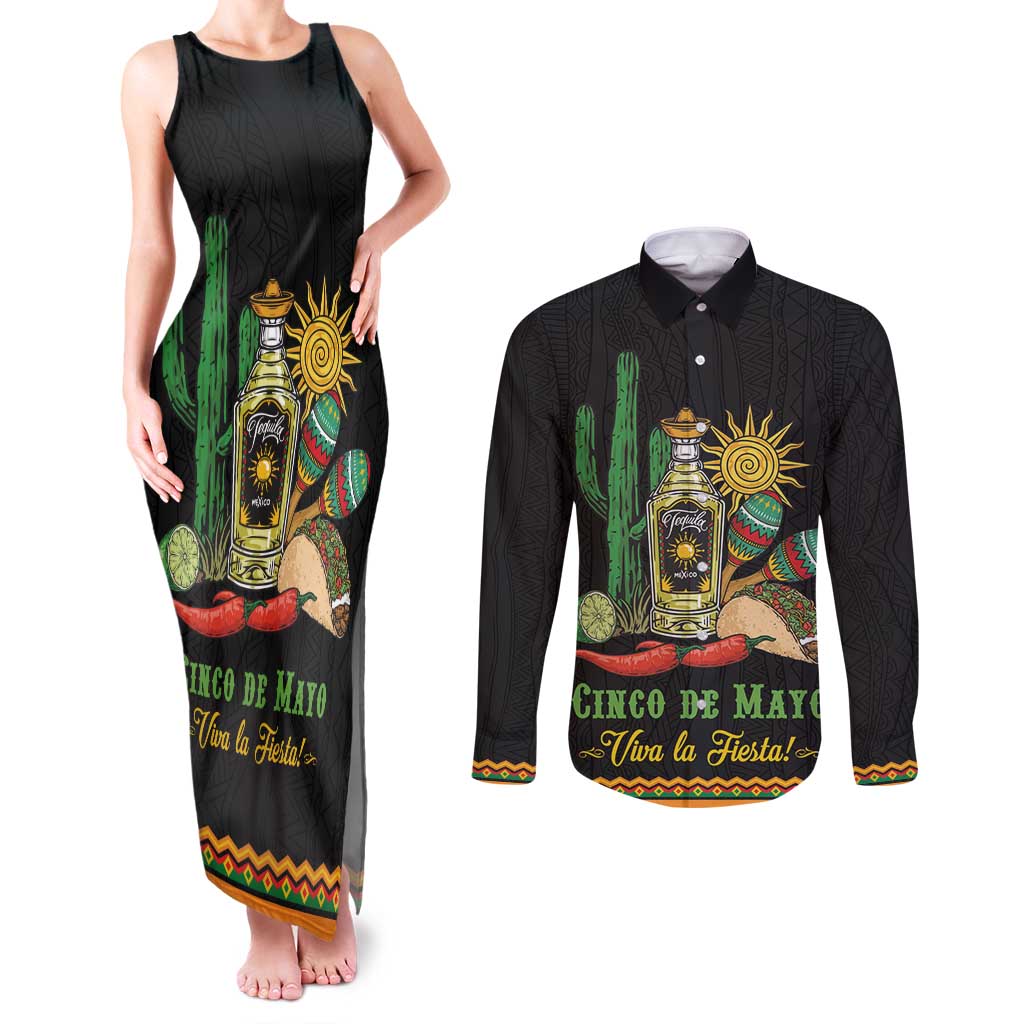 Mexico Cinco de Mayo Couples Matching Tank Maxi Dress and Long Sleeve Button Shirt Viva la Fiesta!