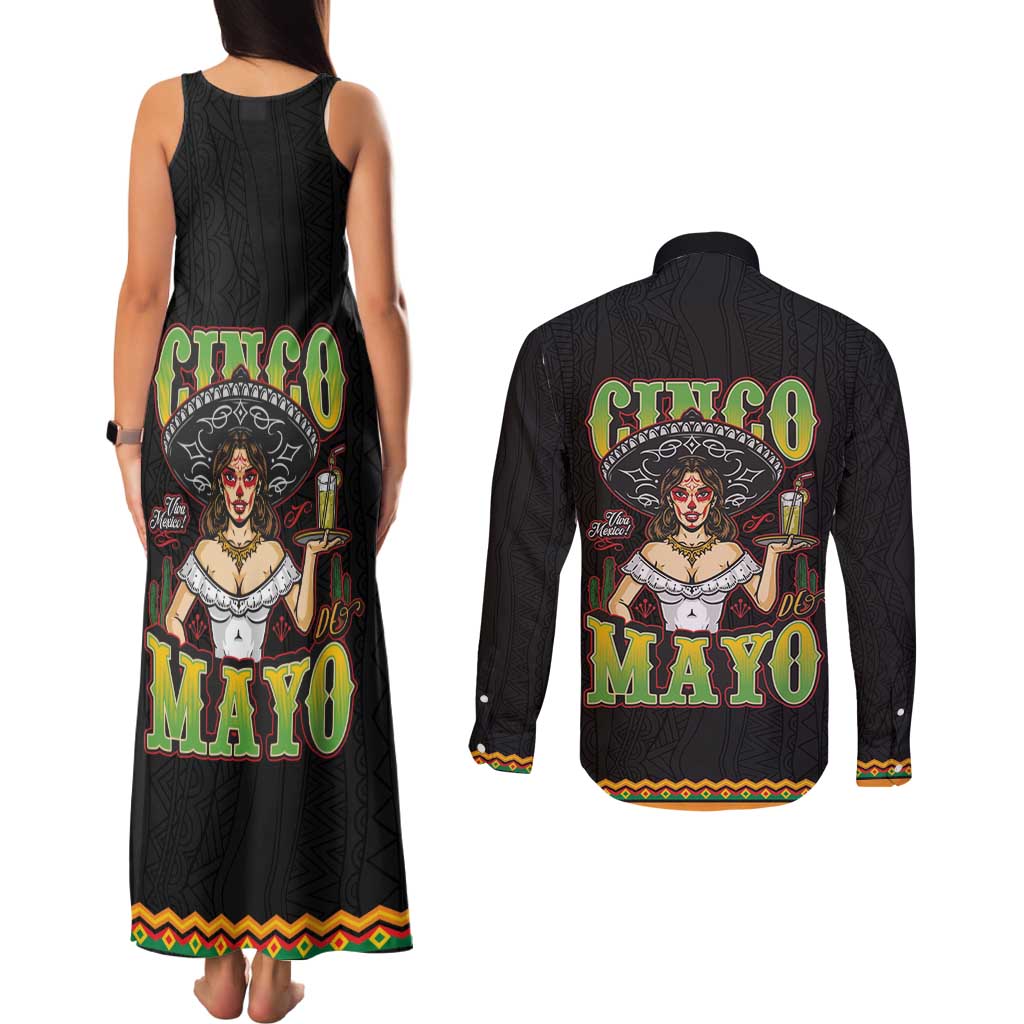 Mexico Cinco de Mayo Couples Matching Tank Maxi Dress and Long Sleeve Button Shirt Viva la Fiesta!