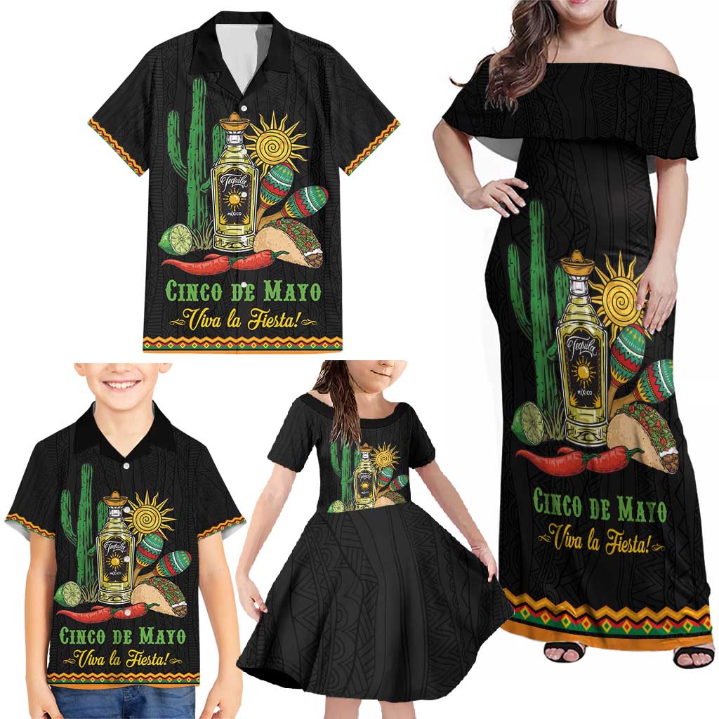 Mexico Cinco de Mayo Family Matching Off Shoulder Maxi Dress and Hawaiian Shirt Viva la Fiesta!