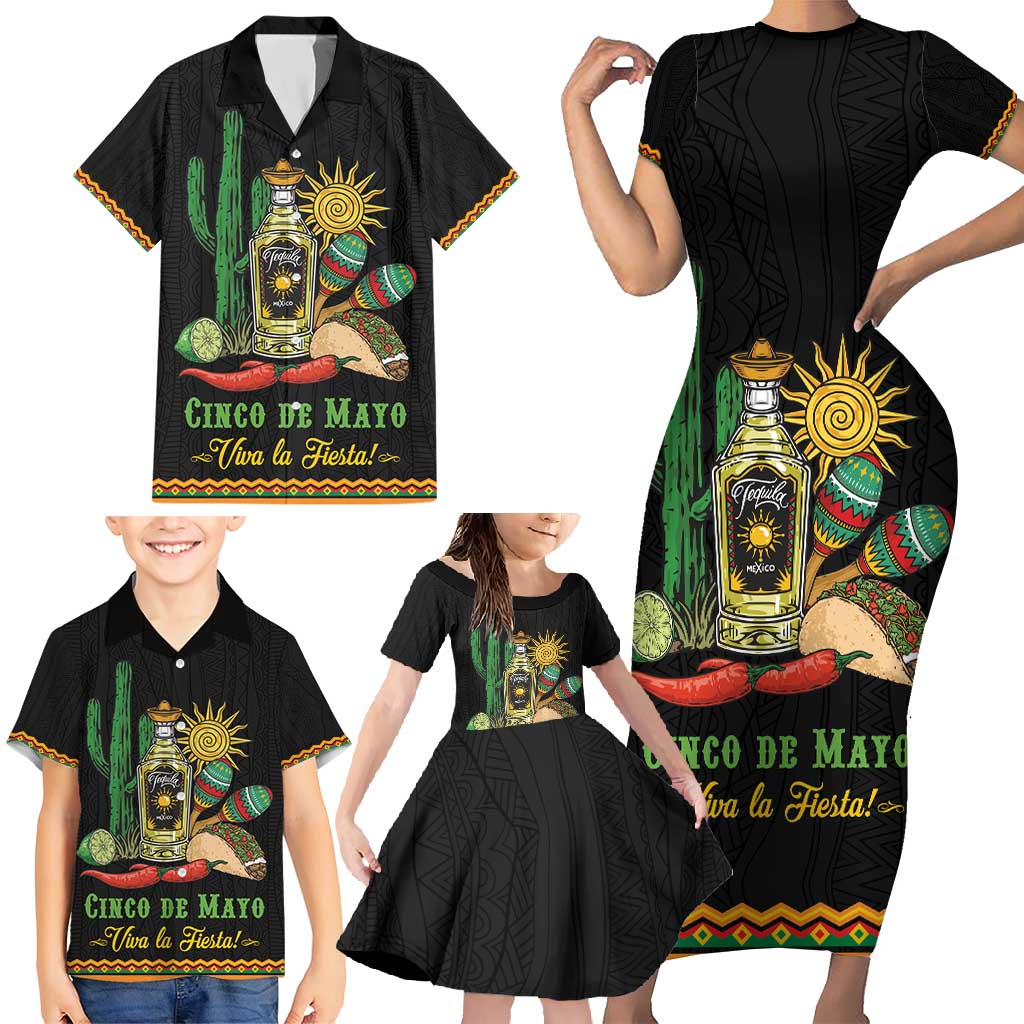 Mexico Cinco de Mayo Family Matching Short Sleeve Bodycon Dress and Hawaiian Shirt Viva la Fiesta!