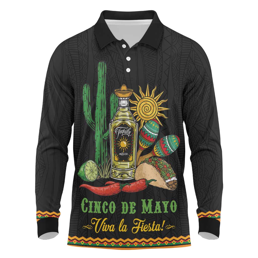 Mexico Cinco de Mayo Long Sleeve Polo Shirt Viva la Fiesta!